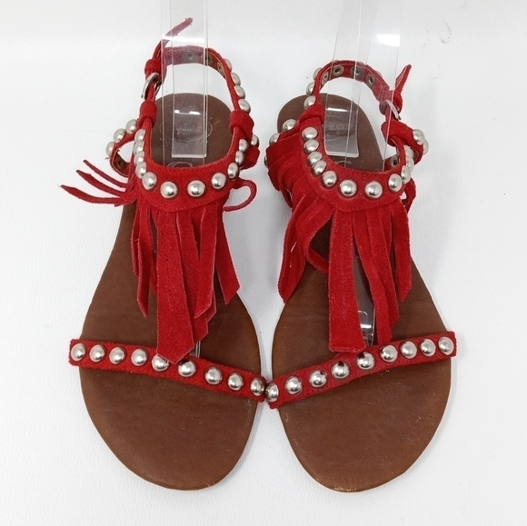 Jeffery Campbell Wink Red Suede Fringe Studded sandals, Women's Size 7. - Picture 5 of 13